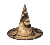 GUOLGP Cappello da strega con bussola e vecchia mappa del mondo, elegante, per Halloween, feste, carnevale e cosplay, leggero e pieghevole