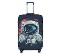 GUOLGP Copertura universale per valigie con stampa astronauta lunare, elastica, lavabile, da viaggio, con doppia faccia, Nero , XL