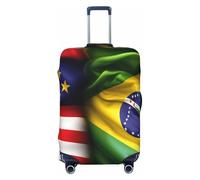 GUOLGP Copertura universale per valigie con stampa di bandiere americane e brasiliane, elastica, lavabile, da viaggio, con doppia faccia, Nero , M