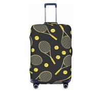 GUOLGP Copertura universale per valigie con stampa divertente di racchette da tennis e palline da tennis, elastica, lavabile, da viaggio, con doppia faccia, Nero , XL