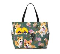 GUOLGP Corgi - Borsa impermeabile con stampa floreale e fiori, multi-tasche, pieghevole, leggera, per avventure all'aria aperta