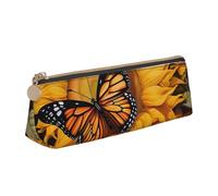 GUOLGP Elegante astuccio con stampa di girasoli e farfalle, grande capacità, 20,5 x 5,6 x 6,1 cm, astuccio triangolare per tutti i giorni