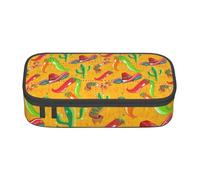 GUOLGP Elegante astuccio grande capiente con stampa di cactus, cappello e peperoncino, astuccio spazioso per penne e articoli scolastici da viaggio, Nero , Taglia unica