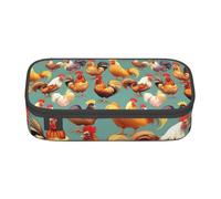 GUOLGP Grazioso astuccio con stampa di galline e gallo, elegante e capiente, spazioso astuccio per penne da studio e da viaggio, Nero , Taglia unica