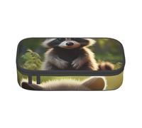 GUOLGP Grazioso astuccio con stampa di procioni, elegante, grande capacità, spazioso astuccio per penne da studio, materiale scolastico da viaggio, Nero , Taglia unica