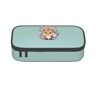 GUOLGP Grazioso astuccio con stampa di volpe e fiori, elegante e capiente, spazioso astuccio per penne da studio e da viaggio, Nero , Taglia unica