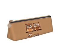 GUOLGP Grazioso astuccio marrone con stampa di gufi in stile cartone animato, grande capacità, 20,3 x 5,6 x 6,1 cm, astuccio triangolare per tutti i giorni