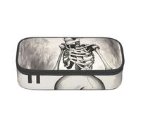 GUOLGP Interessante stampa scheletro elegante grande capacità astuccio spazioso studio penna sacchetto forniture scolastiche viaggio, Nero , Taglia unica