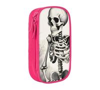 GUOLGP Interessante stampa scheletro funzionale matite sacchetti multi-scomparto stoccaggio materiale scolastico facile accesso, rosa, Taglia unica, Con tasca per il