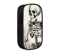 GUOLGP Interessante stampa scheletro funzionale matite sacchetti multi-scomparto stoccaggio materiale scolastico facile accesso, Nero , Taglia unica, Con tasca per il