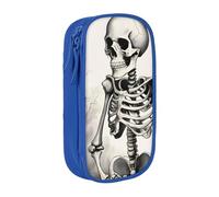 GUOLGP Interessante stampa scheletro funzionale matite sacchetti multi-scomparto stoccaggio materiale scolastico facile accesso, Blu, Taglia unica, Con tasca per il