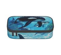 GUOLGP Killer Whales Swim along Print elegante grande capacità astuccio spazioso astuccio per penne studio forniture scolastiche viaggi, Nero , Taglia unica
