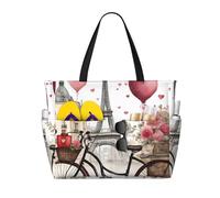 GUOLGP Love Paris Tower Caffè Vino Profumo Bicicletta Cuore Stampa Elegante Borsa Impermeabile Tote Multi-Tasche Pieghevole Leggero Avventure All'aperto
