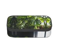 GUOLGP Monstera Deliciosa Banana Palm Print Elegante Grande Capacità Astuccio Spazioso Studio Penne Astuccio Forniture Scuola Viaggio, Nero , Taglia unica