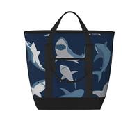GUOLGP Ocean Sharkprint Donne Uomini Grande Capacità Isolata Tote Borsa a Spalla Spiaggia Picnic Consegna Cibo