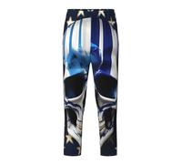 GUOLGP Pantaloni pigiama festivi con stampa a righe blu con stelle e teschio, morbidi pantaloni scozzesi delicati sulla pelle, Nero , L(14-16)