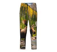 GUOLGP Pantaloni pigiama festivi con stampa di cervo orso alce vestiti morbidi pantaloni plaid delicati sulla pelle riunioni di famiglia, Nero , L(14-16)