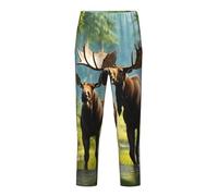 GUOLGP Pantaloni pigiama festivi con stampa di cervo orso alce vestiti morbidi pantaloni plaid delicati sulla pelle riunioni di famiglia, Nero , L(14-16)