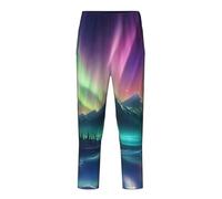 GUOLGP Pantaloni pigiama festivi con stampa di luci del nord scure vestiti morbidi pantaloni plaid delicati sulla pelle riunioni di famiglia, Nero , XS(5-6)