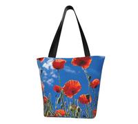 GUOLGP Papaveri su cielo blu stampa estate borsa a tracolla borsa da viaggio tote spiaggia gite quotidiani pendolari donne uomini accessorio