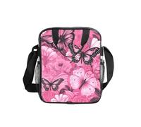 GUOLGP Pink Butterfly Seamless Tile Print Clear Insulated Lunch Bag Capacità Tote Scuola Lavoro Viaggi Picnic Bento Box