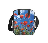 GUOLGP Poppies On Blue Sky Print Clear Insulated Lunch Bag Capacità Food Tote Scuola Lavoro Viaggi Picnic Bento Box
