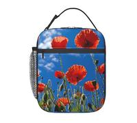 GUOLGP Poppies On Blue Sky Print Funzionalità Tote Pratica Borsa Pranzo Picnic Snack Bevande Lavoro Scuola Viaggi