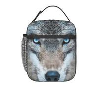 GUOLGP Pratica borsa per il pranzo con stampa di lupo con occhi azzurri, picnic, snack, bevande, lavoro, scuola, viaggi