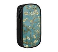 GUOLGP Sacchetti funzionali per matite con stampa di fiori di mandorlo, multi-compartimento, materiale scolastico, facile accesso, Nero , Taglia unica, Con tasca per il