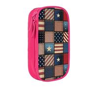GUOLGP Sacchetti funzionali per matite con stampa patchwork con bandiera americana, multi-scomparto, materiale scolastico, facile accesso, rosa, Taglia unica, Con tasca per il