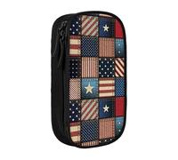 GUOLGP Sacchetti funzionali per matite con stampa patchwork con bandiera americana, multi-scomparto, materiale scolastico, facile accesso, Nero , Taglia unica, Con tasca per il