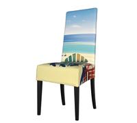 GUOLGP Scena della spiaggia con sedieStampa Pratica ed elegante Sedia da pranzo Coprisedia Impermeabile Protector Slipcovers per Sedie