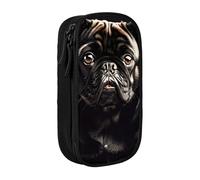 GUOLGP Simpatico astuccio con stampa di un carlino nero funzionale, multi-scomparto per la scuola, facile accesso, Nero , Taglia unica, Con tasca per il