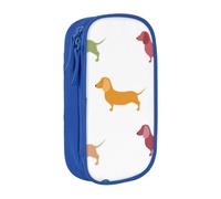 GUOLGP Simpatico astuccio funzionale con stampa di cani bassotto, multi-scomparto per la scuola, facile accesso, Blu, Taglia unica, Con tasca per il