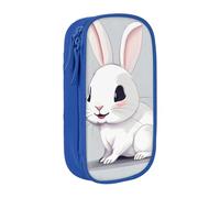 GUOLGP Simpatico bianco coniglio stampa funzionale matita sacchetti multi-scomparto stoccaggio materiale scolastico facile accesso, Blu, Taglia unica, Con tasca per il