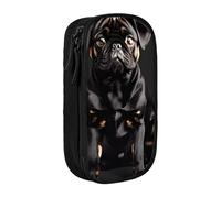 GUOLGP Simpatico carlino nero - scala standard 2_00 x stampa funzionale astuccio multi-scomparto materiale scolastico di facile accesso, Nero , Taglia unica, Con tasca per il