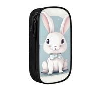 GUOLGP Simpatico coniglio bianco stampa stampa funzionale matita sacchetti multi-scomparto stoccaggio materiale scolastico facile accesso, Nero , Taglia unica, Con tasca per il