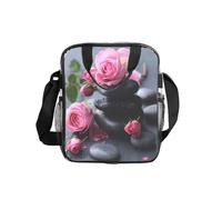 GUOLGP Spa Stone and Rose Flowers Print Clear Insulated Lunch Bag Capacità Food Tote Scuola Lavoro Viaggi Picnic Bento Box