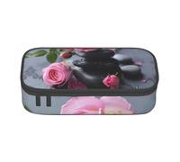 GUOLGP Spa Stone and Rose Flowers Print Elegante Grande Capacità Astuccio Spazioso Studio Penna Pouch Scuola Forniture Viaggi, Nero , Taglia unica