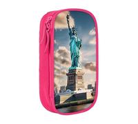 GUOLGP Statua della Libertà a New York stampa funzionale astuccio multi-scomparto materiale scolastico di facile accesso, rosa, Taglia unica, Con tasca per il