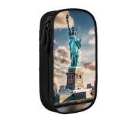 GUOLGP Statua della Libertà a New York stampa funzionale astuccio multi-scomparto materiale scolastico di facile accesso, Nero , Taglia unica, Con tasca per il