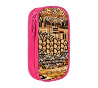 GUOLGP Stile africano Patchwork Stampa funzionale Matita Sacchetti Multi-compartimento di Stoccaggio Forniture scolastiche di facile accesso, rosa, Taglia unica, Con tasca per il