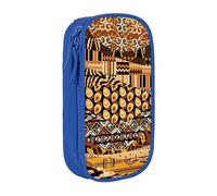 GUOLGP Stile africano Patchwork Stampa funzionale Matita Sacchetti Multi-compartimento di Stoccaggio Forniture scolastiche di facile accesso, Blu, Taglia unica, Con tasca per il