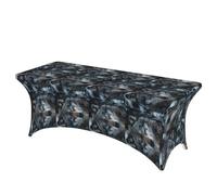 GUOLGP Tovaglia rettangolare elastica portatile con stampa di lupo con occhi azzurri, adatta per feste e matrimoni
