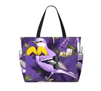 GUOLGP Uccello in viola lavanda fiori stampa elegante borsa impermeabile tote multi-tasche pieghevole leggero avventure all'aperto