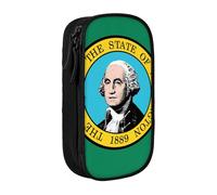 GUOLGP Washington Flag Print - Astuccio funzionale per matite, multi-scomparto, materiale scolastico, facile accesso, Nero , Taglia unica, Con tasca per il