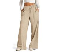 GUOLHUAJIN Womens Wide Leg Sweatpants Casual Loose Solid Color Pants Elastic Drawstring Straight Leg Sweatpants (XX-Large,Khaki)