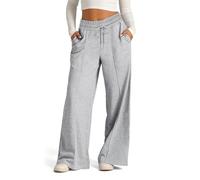 GUOLHUAJIN Womens Wide Leg Sweatpants Casual Loose Solid Color Pants Elastic Drawstring Straight Leg Sweatpants (XX-Large,Light Gray)