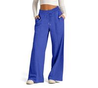 GUOLHUAJIN Womens Wide Leg Sweatpants Casual Loose Solid Color Pants Elastic Drawstring Straight Leg Sweatpants (Medium,Blue)