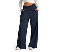 GUOLHUAJIN Womens Wide Leg Sweatpants Casual Loose Solid Color Pants Elastic Drawstring Straight Leg Sweatpants (XX-Large,Navy Blue)